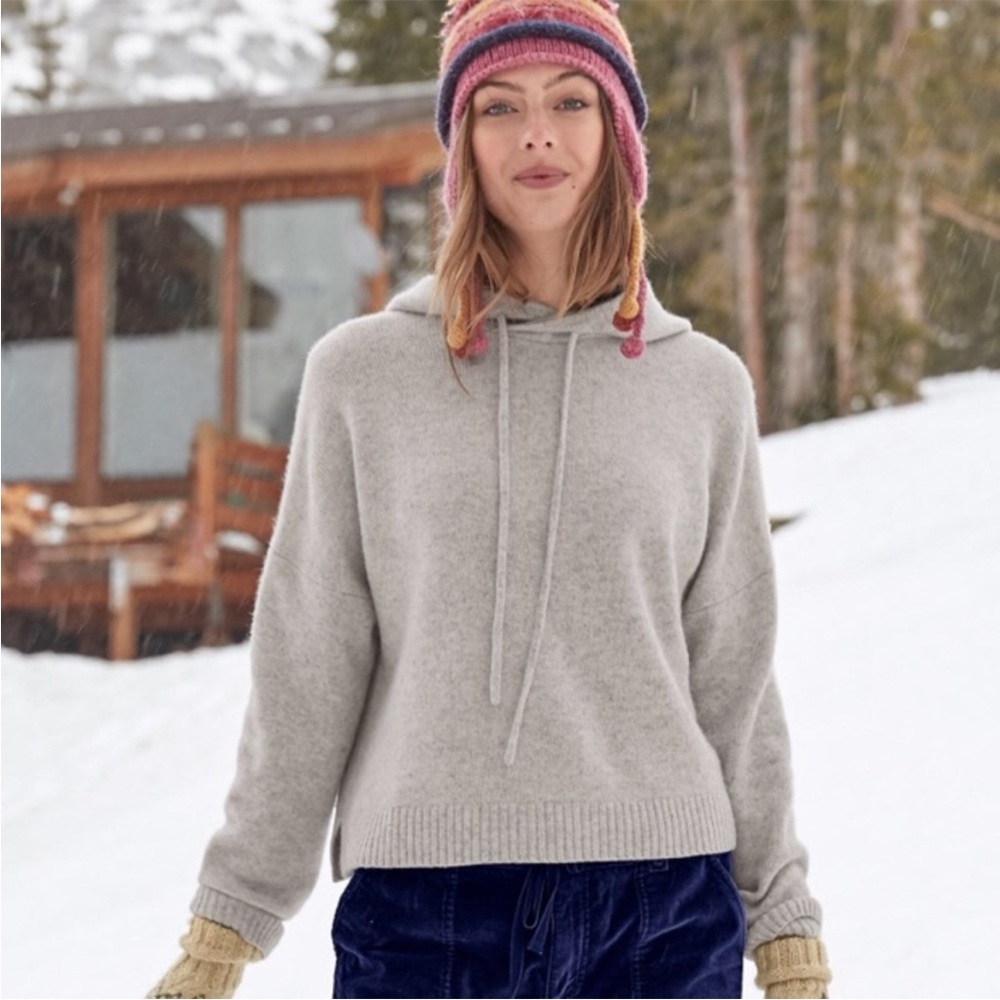 Sundance Anya Cashmere Cropped Hoodie Gray Small‎